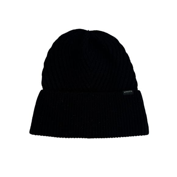 Athleta Wool Cashmere Beanie Black Rib Knit Winter Hat Apres Ski - Picture 2 of 6